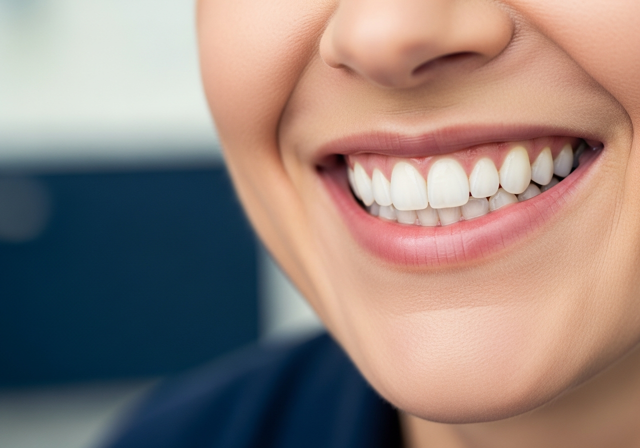 A confident, natural-looking smile with healthy white teeth after composite fillings