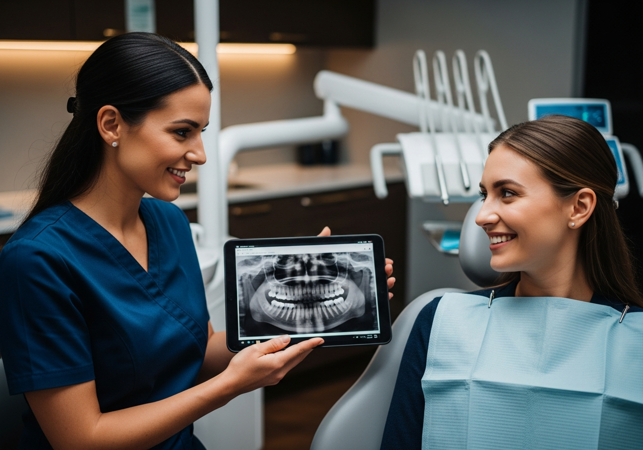 Dentist consulting with a Longfields-area patient in Barrhaven