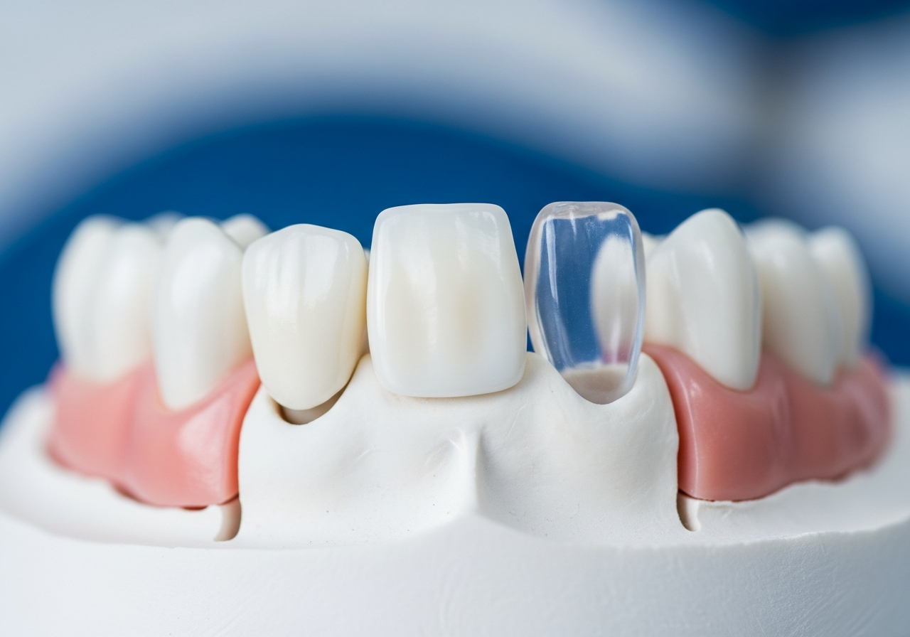 A three-unit dental bridge model spanning a missing-tooth gap