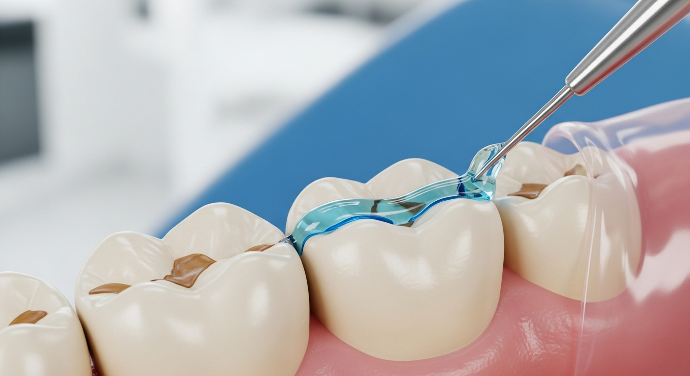 Dental sealant being applied to a back tooth at a Barrhaven clinic